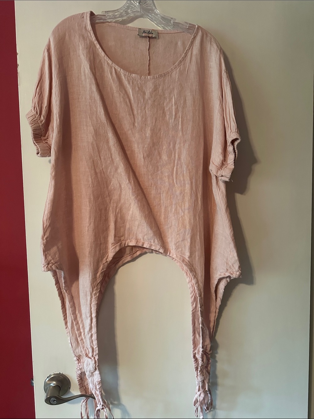 ILIA Blush Pink Short Sleeve Linen Tie-Hem Tunic Devitalia